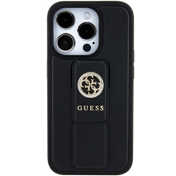 Guess GUHCP15SPGSSADK iPhone 15 czarny/black hardcase Grip Stand 4G Saffiano Strass