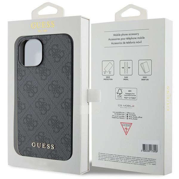 Guess GUHCP15SG4GFGR Apple iPhone 15 hard case 4G Metal Gold Logo grey