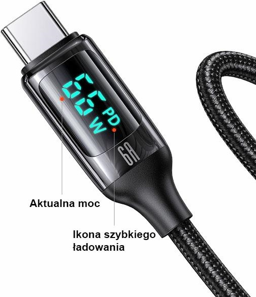 USAMS Nylon Cable U78 USB-C 1.2m LED 6A Fast Charging white SJ544USB02 (US-SJ544)