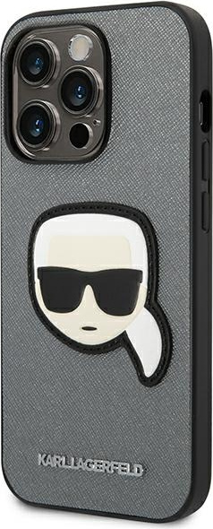 Karl Lagerfeld KLHCP14XSAPKHG Apple iPhone 14 Pro Max silver hardcase Saffiano Karl`s Head Patch