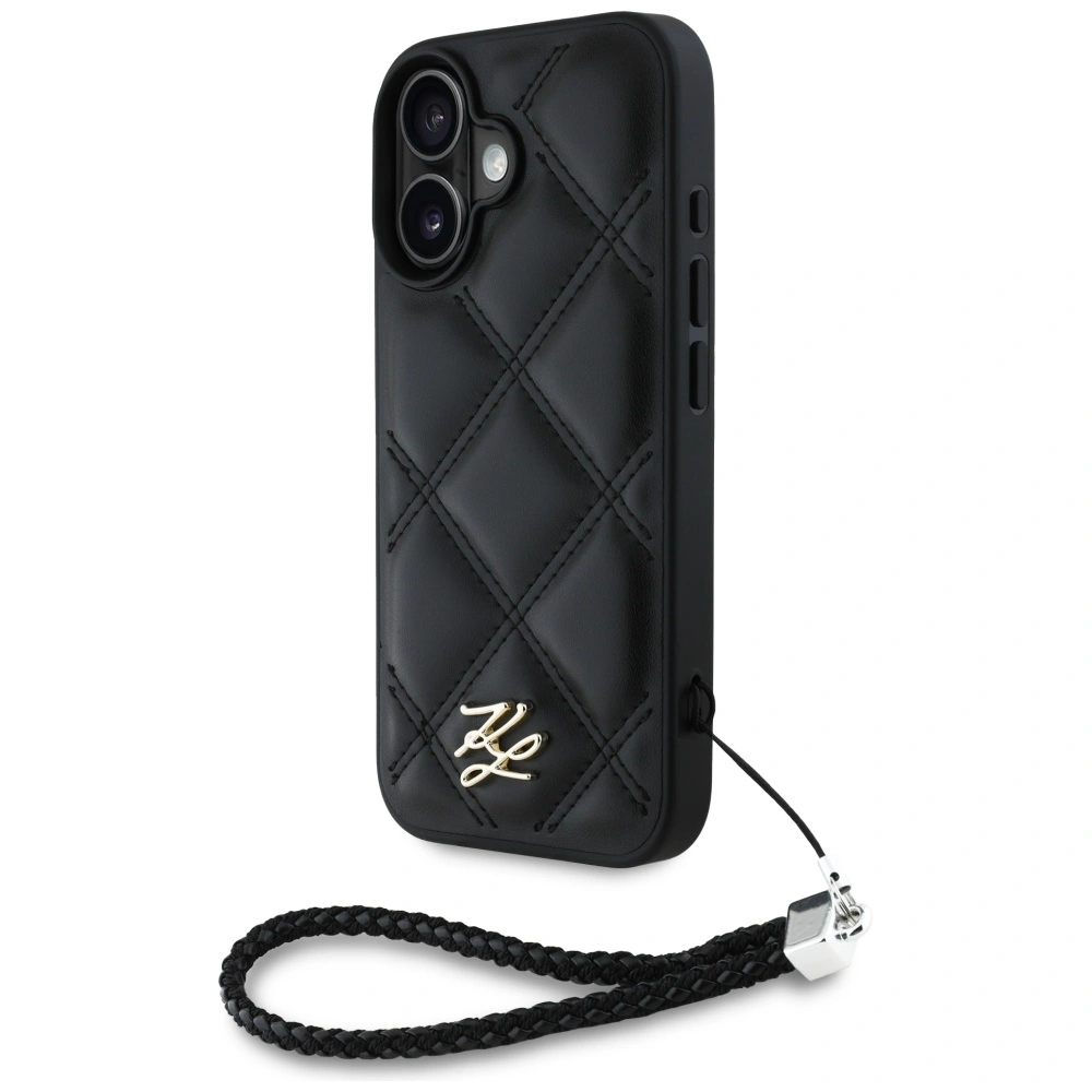 Karl Lagerfeld Quilted Initial Logo & Chain Strap Apple iPhone 16 black
