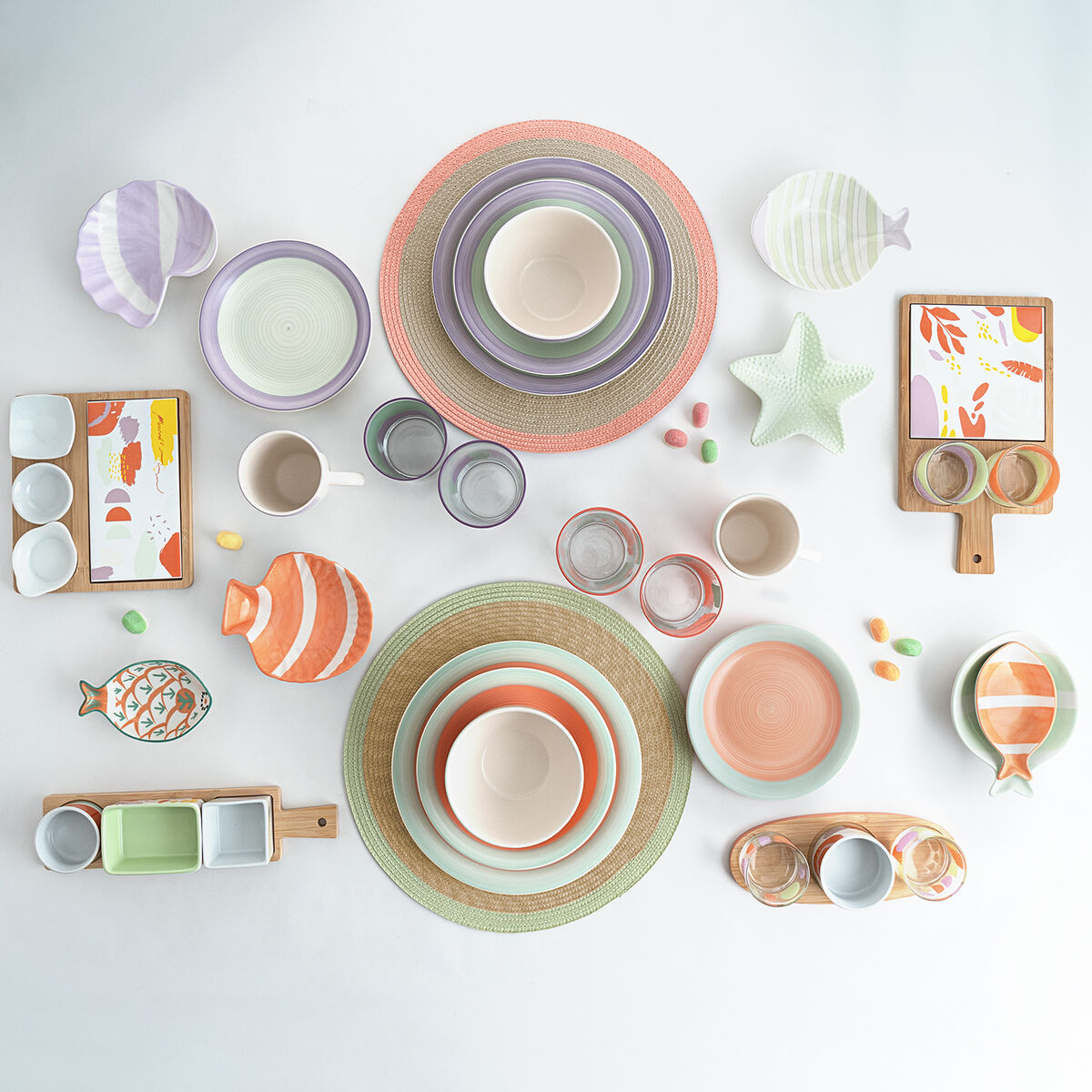 Flat Plate Quid Kaleido Green Coral Ceramic Ø 27 cm (12 Units)