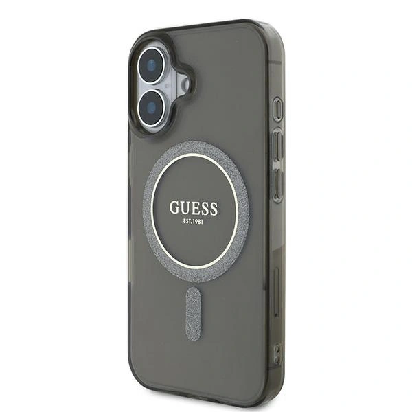 Guess GUHMP16MHFGEREK Apple iPhone 16 Plus hardcase IML Glitter Circle MagSafe black