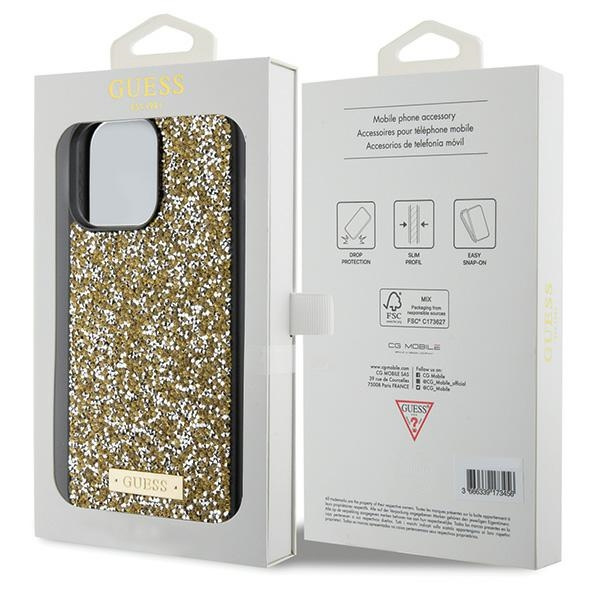 Guess GUHCP15LPFGSBSD Apple iPhone 15 Pro hardcase Rhinestone Metal Logo yellow