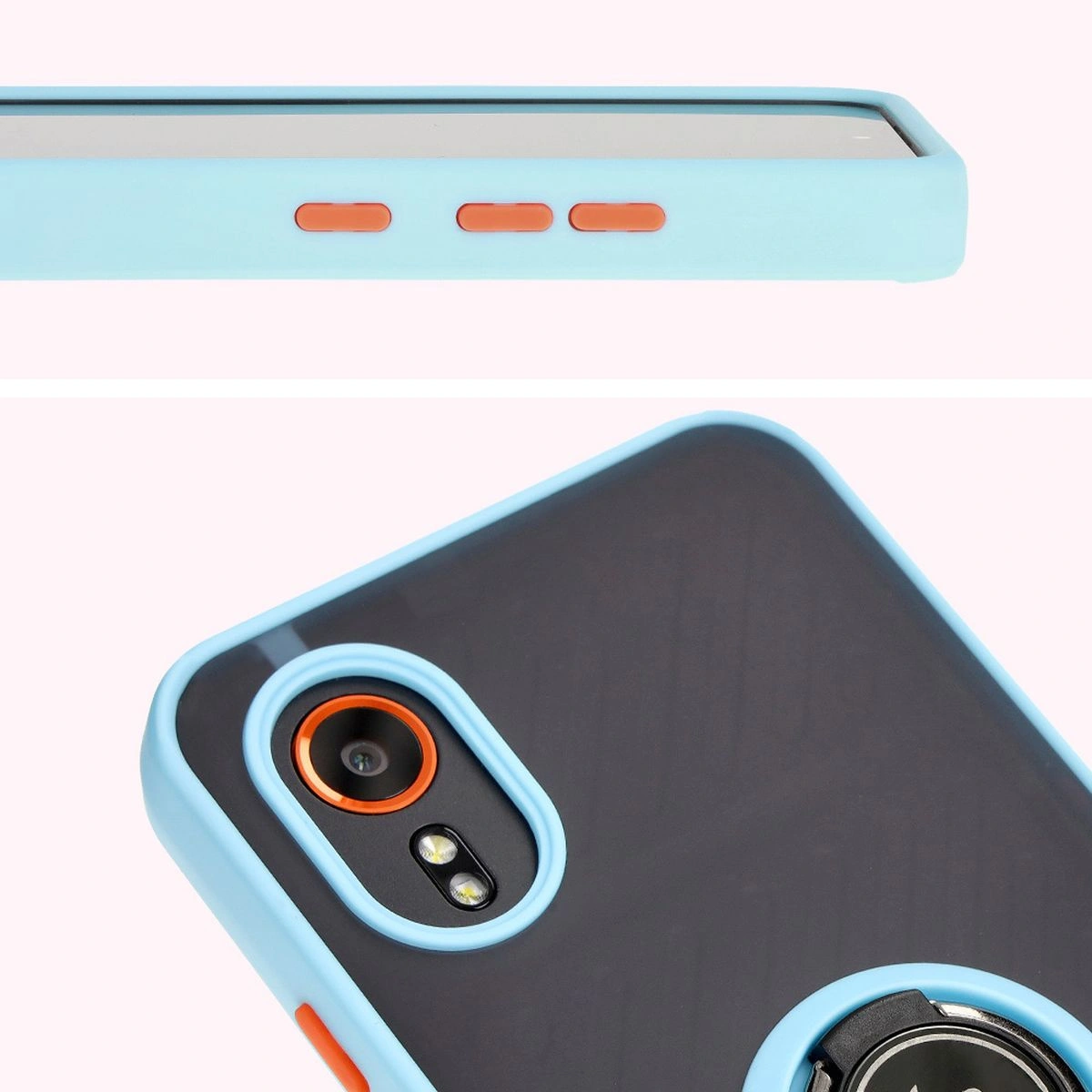 Bizon Case Hybrid Ring Samsung Galaxy Xcover7 smoky with a light blue frame