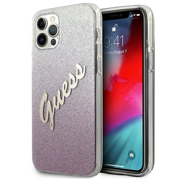 Guess GUHCP12MPCUGLSPI Apple iPhone 12/12 Pro pink hardcase Glitter Gradient Script