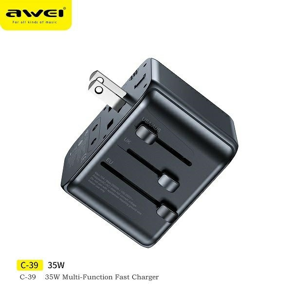 AWEI C-39 travel charger 2xUSB-A, 3xUSB-C 35W US/AU/EU/UK black