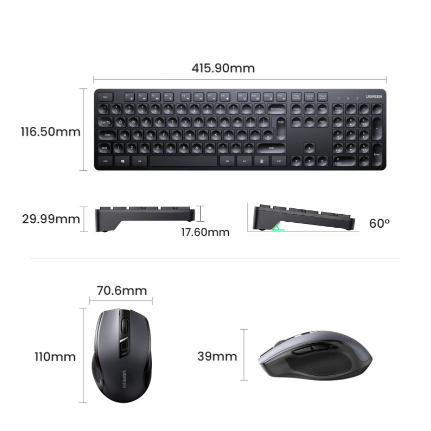 Wireless 2-in-1 set UGREEN MK006 mouse + keyboard 2.4GHz plug&play black