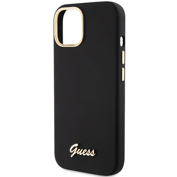 Guess GUHCP15SSMBSLK iPhone 15 czarny/black hardcase Silicone Script Metal Logo & Frame