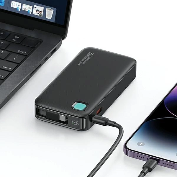 USAMS Power Bank + retractable USB-C cable 10000 mAh PD 20W Fast Charge XY Series purple