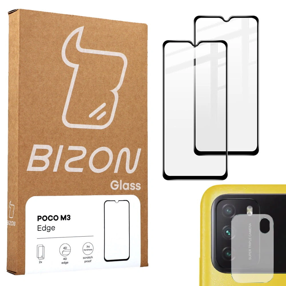 Bizon Glass Edge tempered glass - [2 PACK] + lens protection Xiaomi Poco M3 black