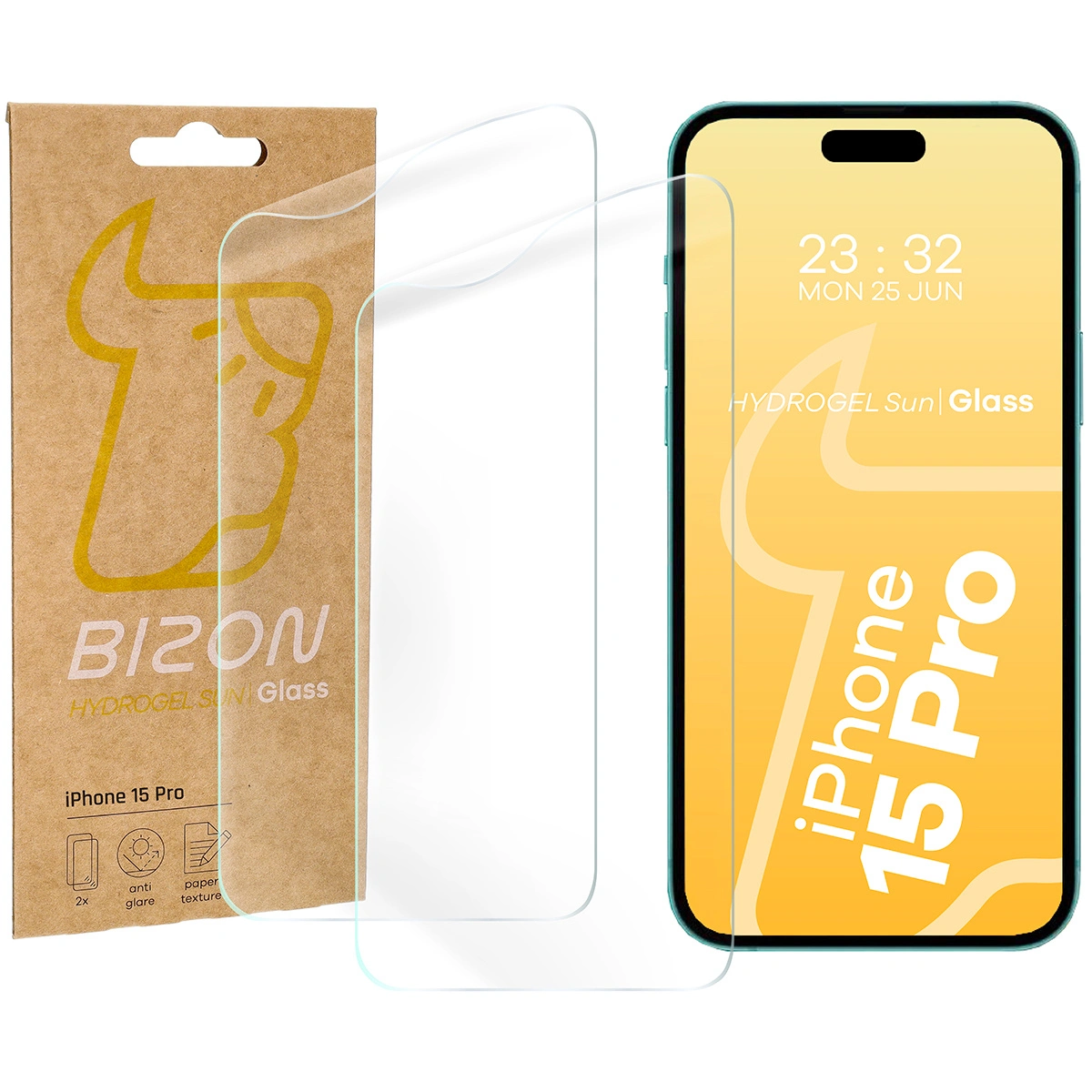 Bizon Glass Hydrogel Sun Apple iPhone 15 Pro [2 PACK]