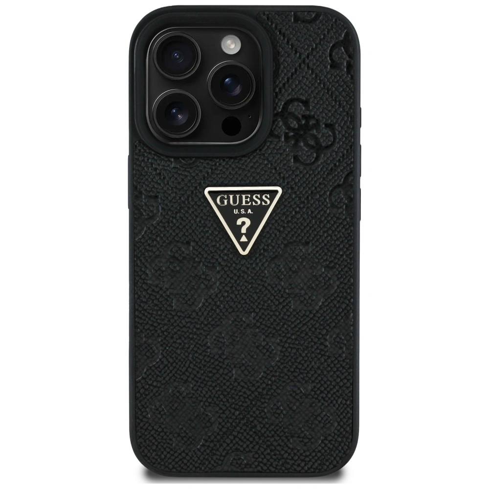 Guess Hot Stamp 4G Pattern Triangle Metal Logo Apple iPhone 16 Pro Max black