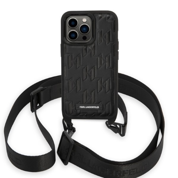 Karl Lagerfeld KLHCP14LSTMMK Apple iPhone 14 Pro hardcase black Monogram Plaque Logo Strap