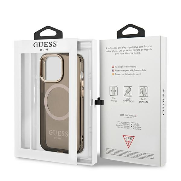 Guess GUHMP13XHTCMK Apple iPhone 13 Pro Max black hard case Gold Outline Translucent MagSafe