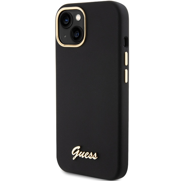 Guess GUHCP15SSMBSLK iPhone 15 czarny/black hardcase Silicone Script Metal Logo & Frame