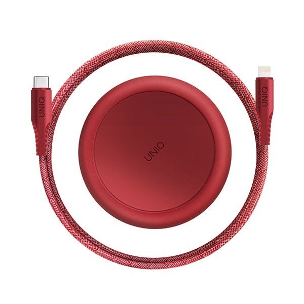 UNIQ Cable Retractable MFI Halo USB-C-Lightning 18W nylonowy zwijany 1,2m carmine red