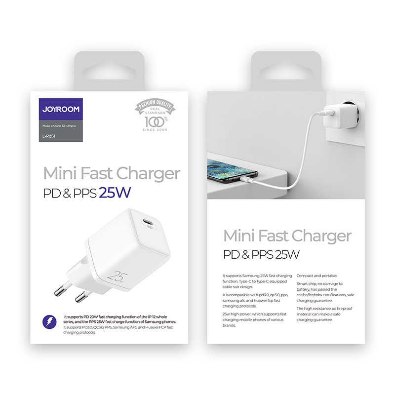 Joyroom Fast USB-C Wall Charger 25W 3A EU Plug White (L-P251)