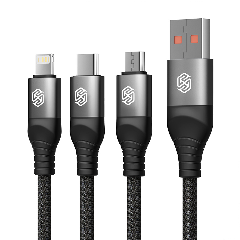 Nillkin Swift Pro 3in1 cable USB-A / microUSB 2A, USB-C 2A, Lightning 4.4A, 480Mbps, 1.5m Black
