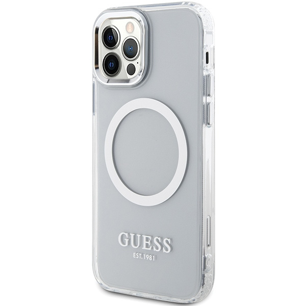 Guess GUHMP12MHTRMS Apple iPhone 12/12 Pro silver hard case Metal Outline Magsafe
