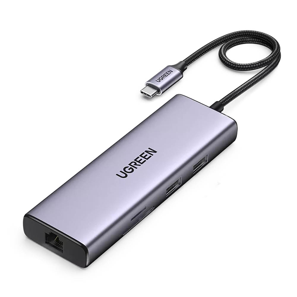 UGREEN CM490 Hub 9in1 USB-C - 2xUSB 3.2 Gen 1/USB 2.0/2xHDMI 4K 60Hz/card reader SD, TF/USB-C PD 100W/Ethernet RJ45 gray
