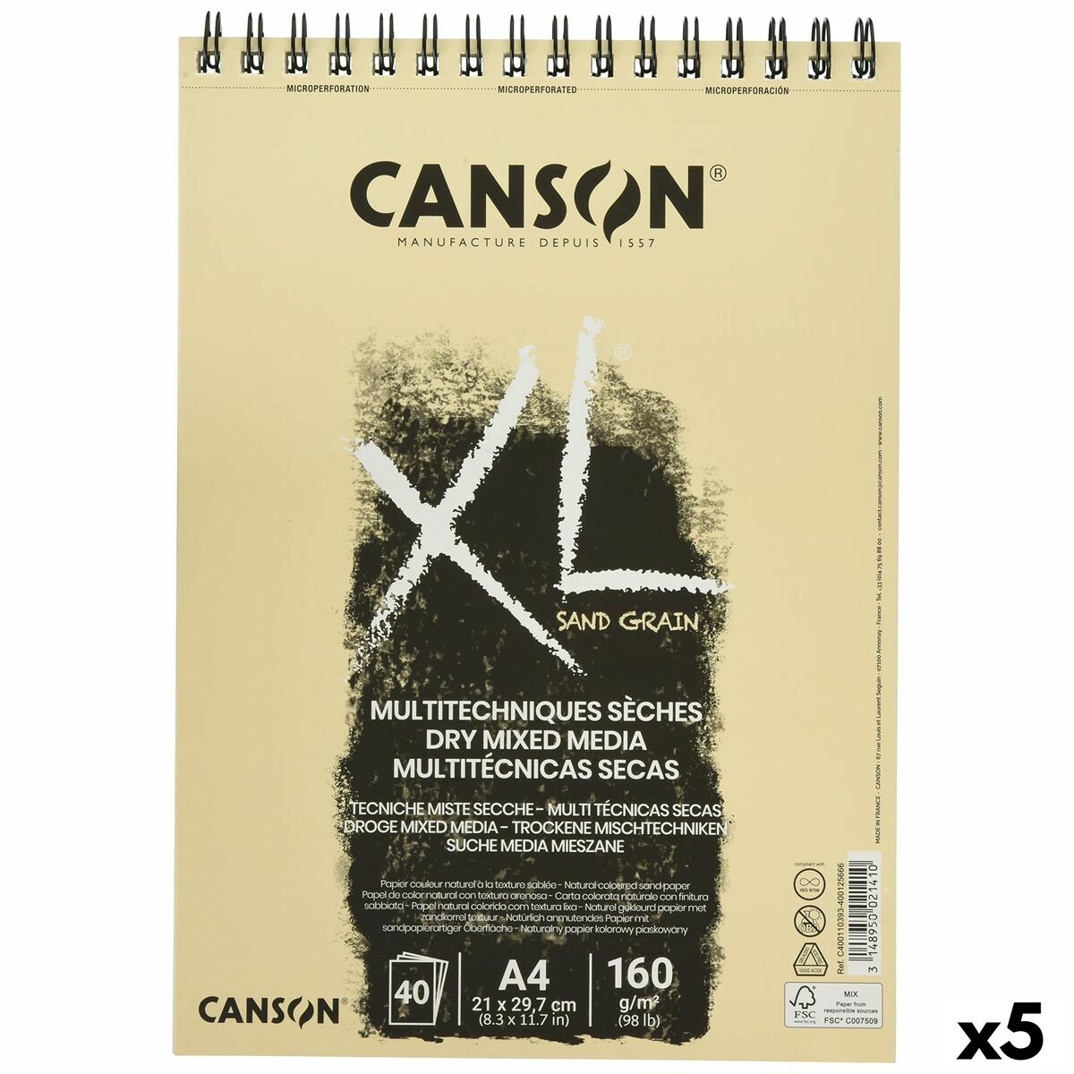 Drawing pad Canson XL Sand Natural A4 40 Sheets 160 g/m2 5 Units