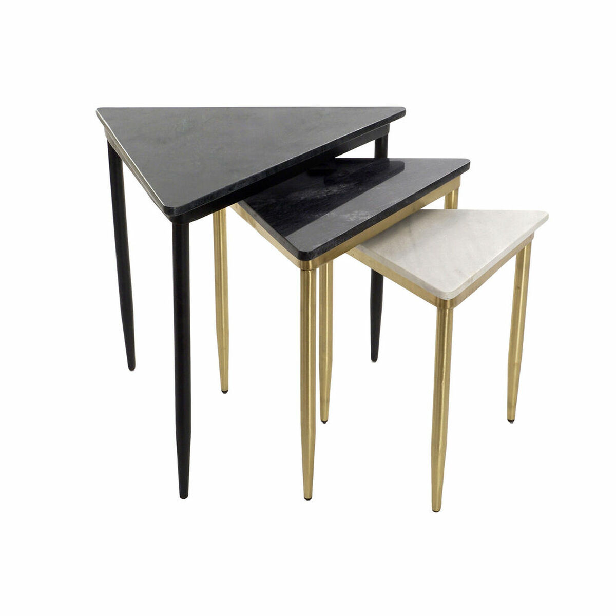 Set of 3 small tables DKD Home Decor Black Golden Metal White Green Marble Modern (68 x 46,5 x 53 cm) (3 Units)