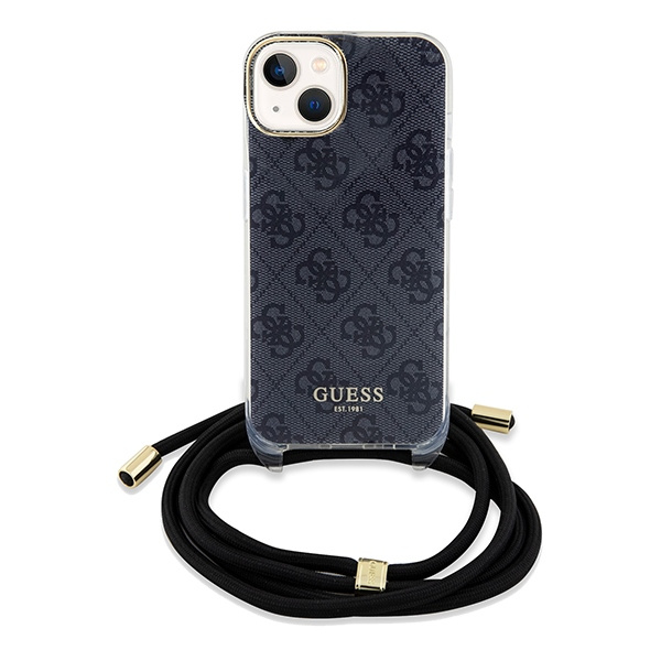 Guess GUHCP15SHC4SEK Apple iPhone 15 / 14 hardcase Crossbody Cord 4G Print black