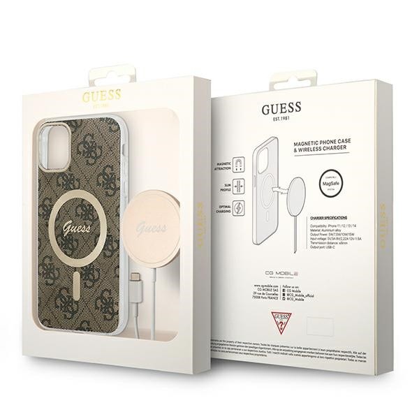 Guess GUBPN61H4EACSW Case + Wireless Charger Apple iPhone 11 brown hard case 4G Print MagSafe