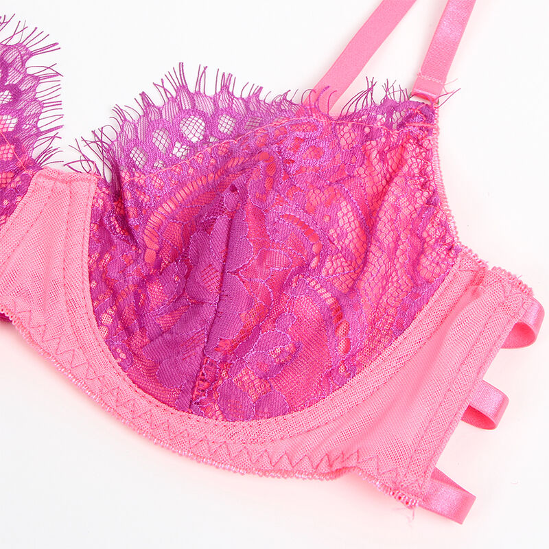 SUBBLIME - 955366 BRA SET WITH LACE AND GARTER LINES PINK AND PURPLE L/XL