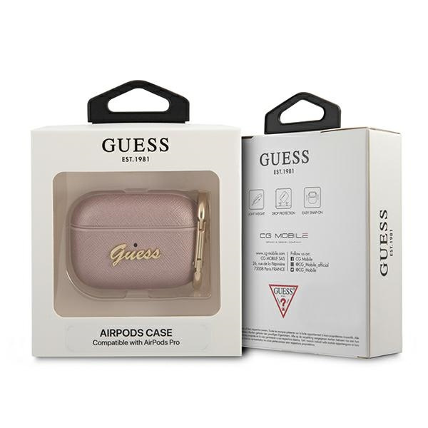 Guess GUAPSASMP Apple AirPods Pro cover pink Saffiano Script Metal Collection