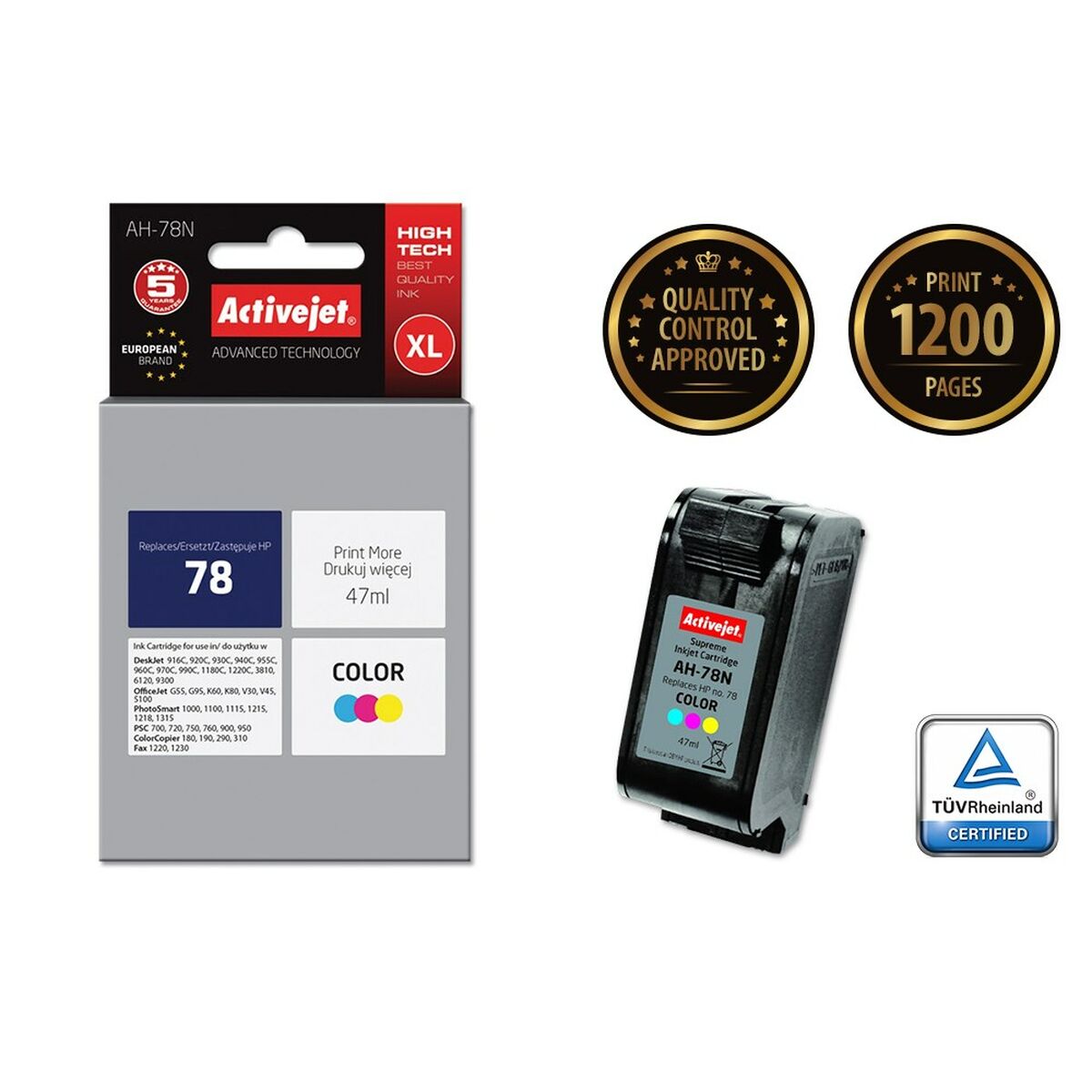 Compatible Ink Cartridge Activejet AH-78N Cyan/Magenta/Yellow