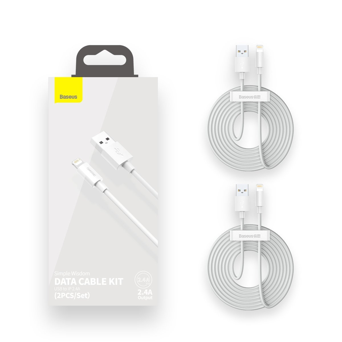 Baseus Simple Wisdom USB-A/Lightning Cable 2.4A, 1.5m (white) [2 PACK]