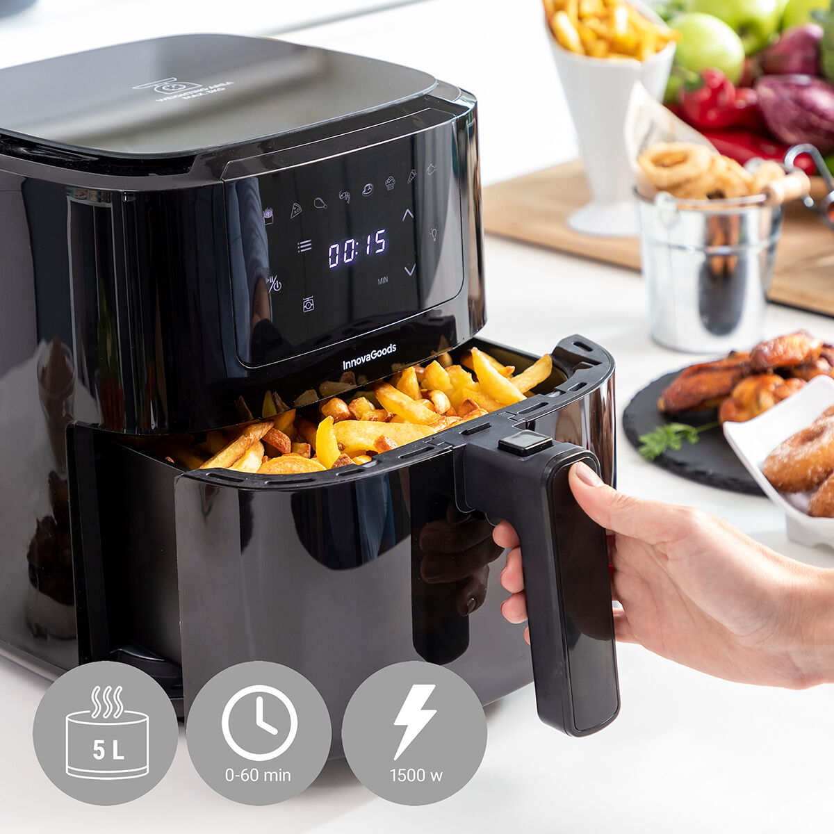 Oil-free Fryer with Weighing Scale InnovaGoods Fryinn Balance 5000 Black Stainless steel 1500 W 5 L Oil-free Fryer with Weighing Scale InnovaGoods Fryinn Balance 5000 Black Stainless steel 1500 W 5 L