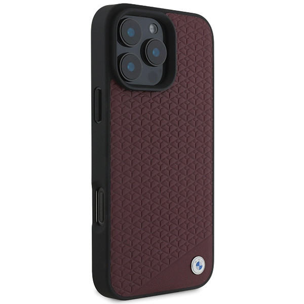 Etui BMW do Apple iPhone 16 Pro Max hardcase Sign Leather Diamond Metal Logo MagSafe czerwony