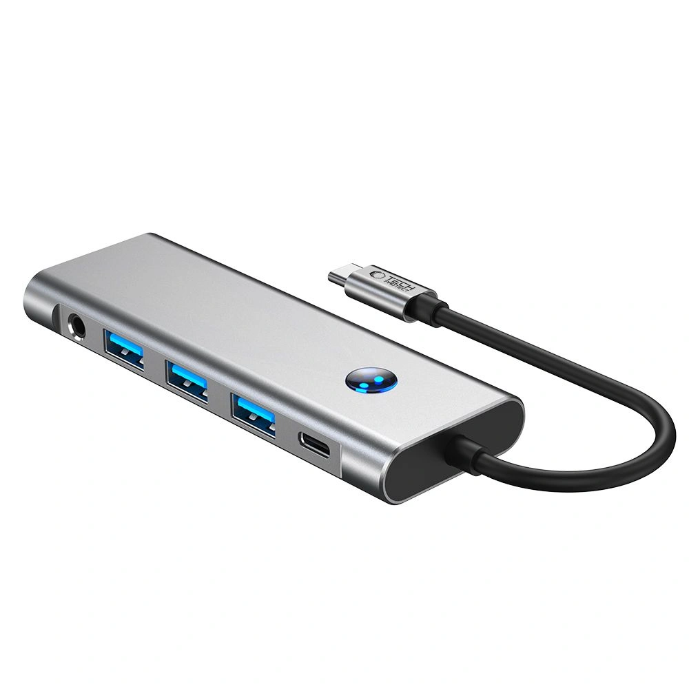 Tech-Protect HB04 HUB Adapter 9in1 USB-C + USB-A 2.0 + USB-A 3.0 + HDMI 4K60Hz + SD/TF + PD 100W + Jack 3.5mm Space Grey