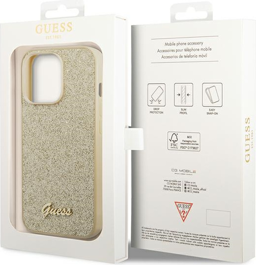 Guess GUHCP14LHGGSHD Apple iPhone 14 Pro gold hard case Glitter Script