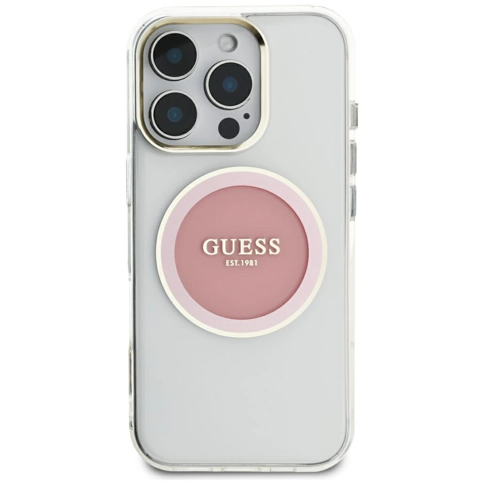 Etui Guess IML Metal Colored Circle Classic Logo MagSafe do Apple iPhone 16 Pro Max różowy