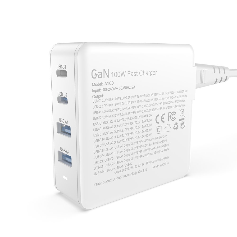 Dudao A100EU GaN 100W 2xUSB-C / 2xUSB-A wall charger white