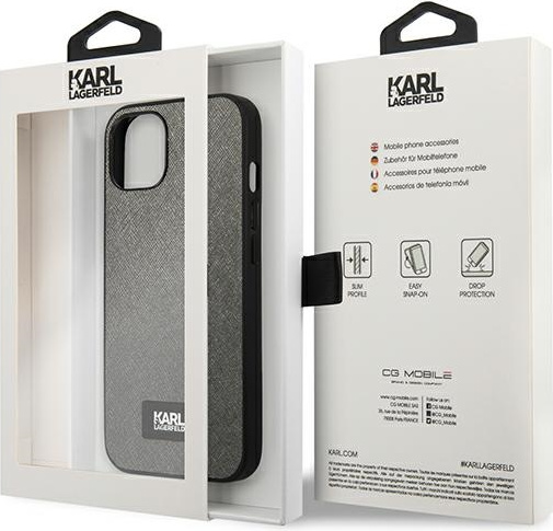 Karl Lagerfeld KLHCP13MSFMP2DG Apple iPhone 13 hardcase silver Saffiano Plaque