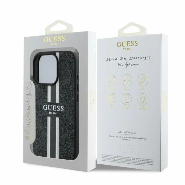 Case Guess GUHMP16LP4RPSK Apple iPhone 16 Pro hardcase 4G Printed Stripes MagSafe black