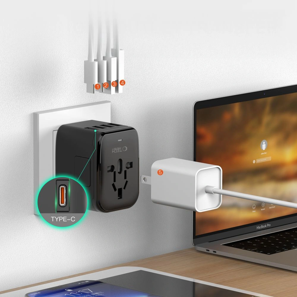 Adapter podróżny Tech-Protect TA200 Travel Adapter EU / UK / US / AU 2xUSB-A, 2xUSB-C Black