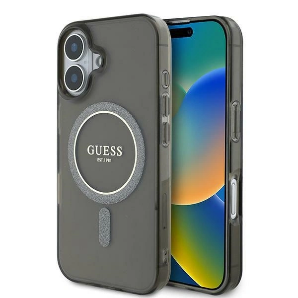 Guess GUHMP16MHFGEREK Apple iPhone 16 Plus hardcase IML Glitter Circle MagSafe black