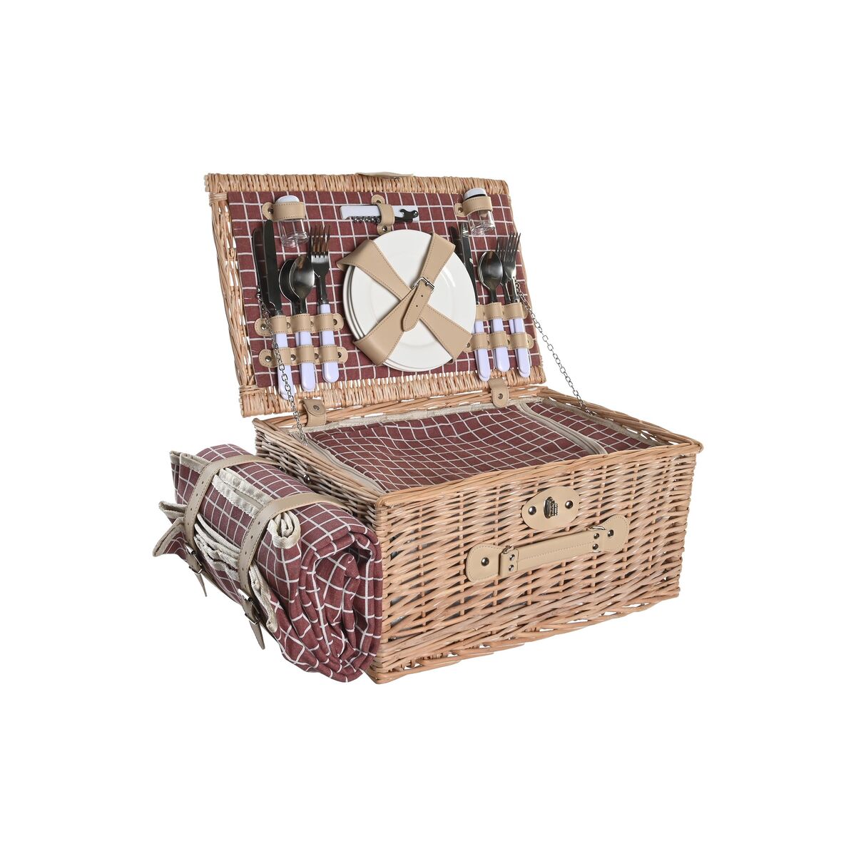 Basket DKD Home Decor Picnic Natural Red wicker (44 x 30 x 22 cm)