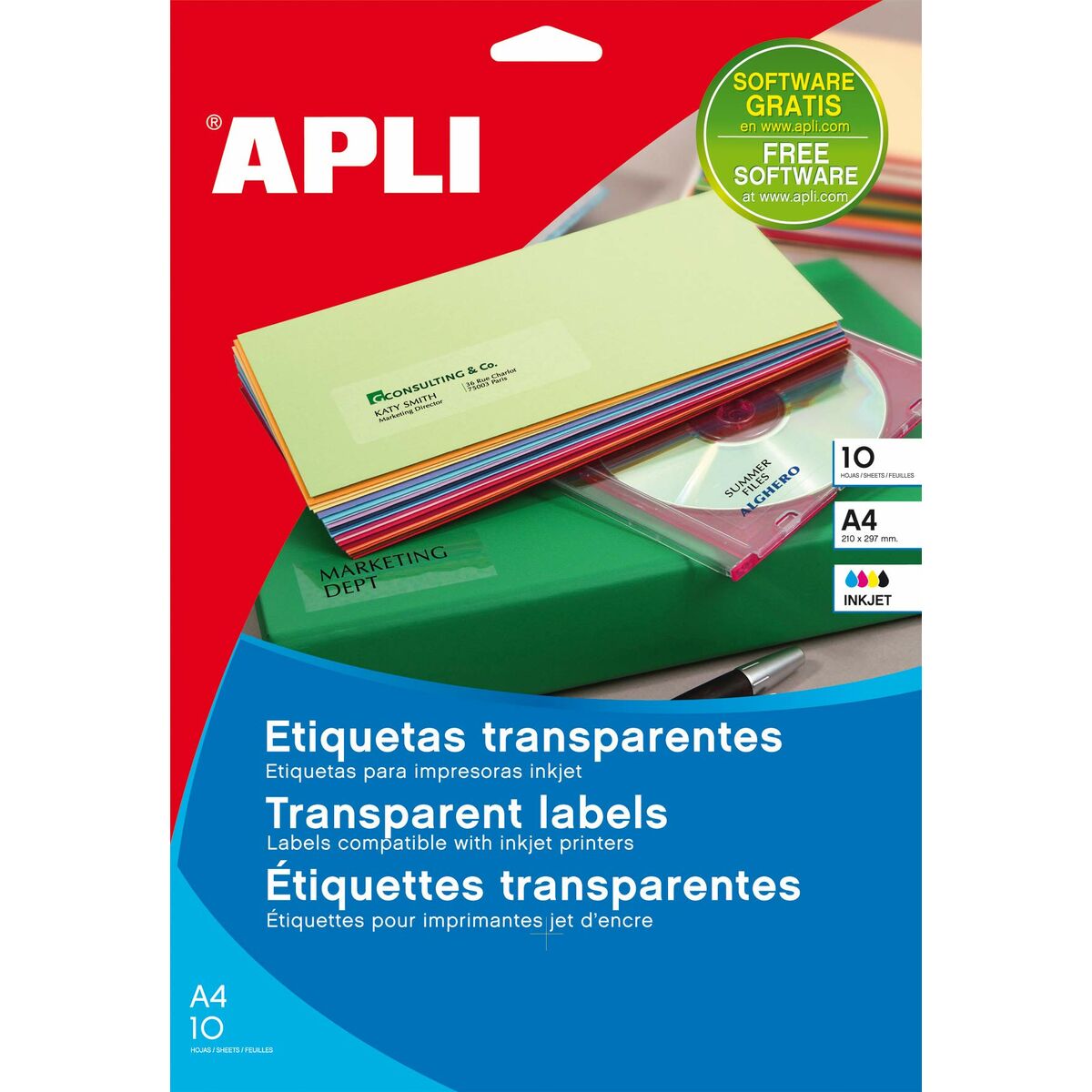 Adhesive labels Apli 48,5 x 25,4 mm Transparent 10 Sheets