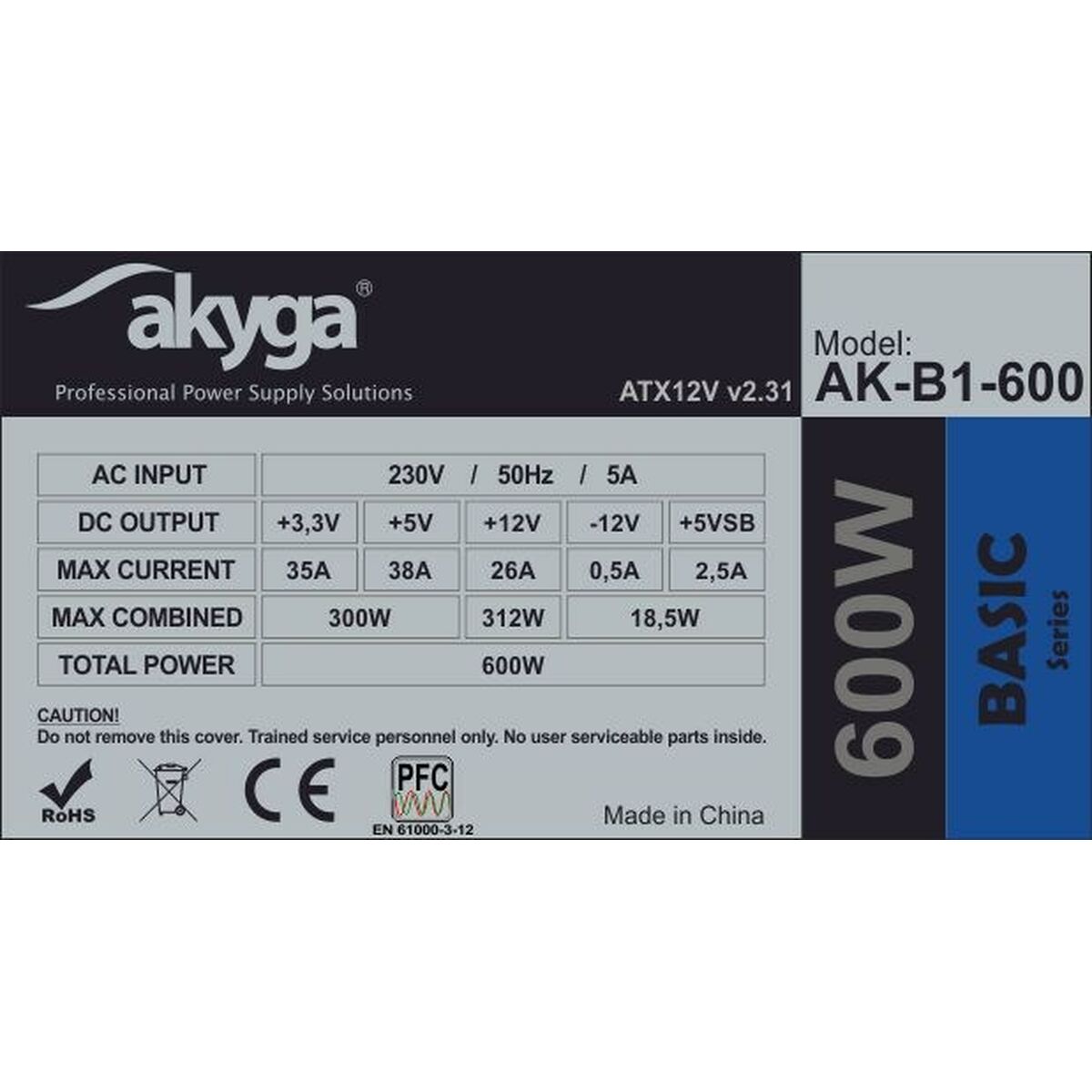 Power supply Akyga AK-B1-600 ATX 600 W RoHS
