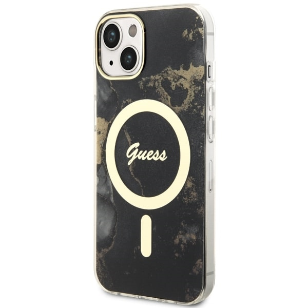 Guess GUHMP14MHTMRSK Apple iPhone 14 Plus black hardcase Golden Marble MagSafe