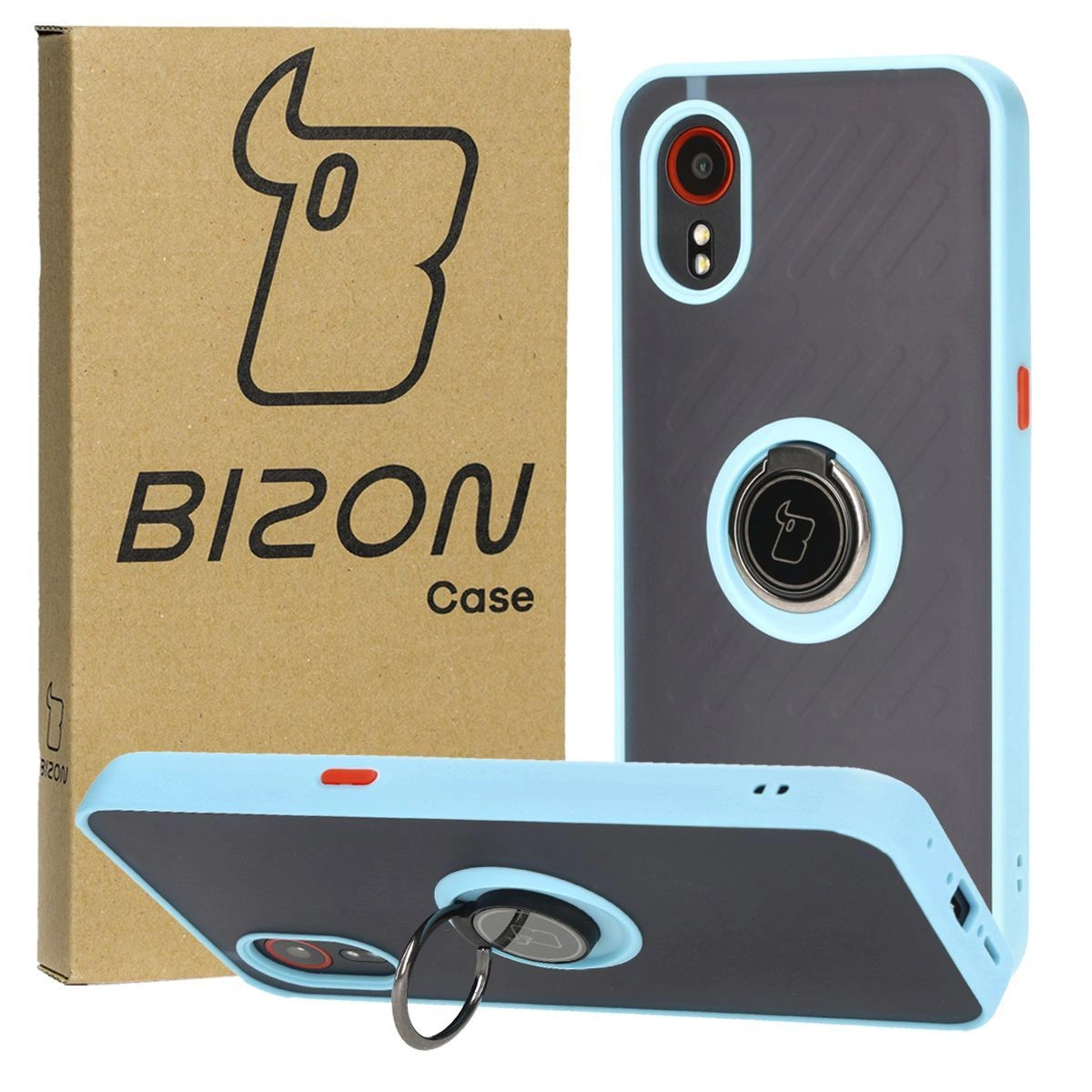 Bizon Case Hybrid Ring Samsung Galaxy Xcover7 smoky with a light blue frame