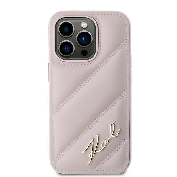 Karl Lagerfeld KLHCP14LPQDSMGP Apple iPhone 14 Pro hardcase Diagonal Quilted Script pink