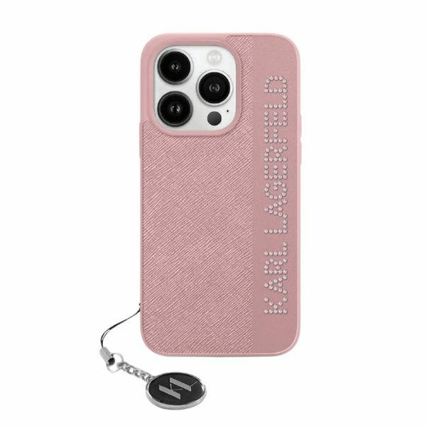 Karl Lagerfeld KLHCP15XPSAKDGCP Apple iPhone 15 Pro Max hardcase Saffiano Rhinestones & Charm pink